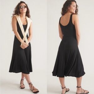 Marine Layer Lexi Black Ribbed Midi sleeveless Tank Dress fit & flare Small